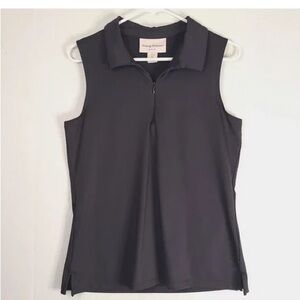 Tommy Bahama Island Zone Woman's Golf Sleeveless Zip Polo in black.